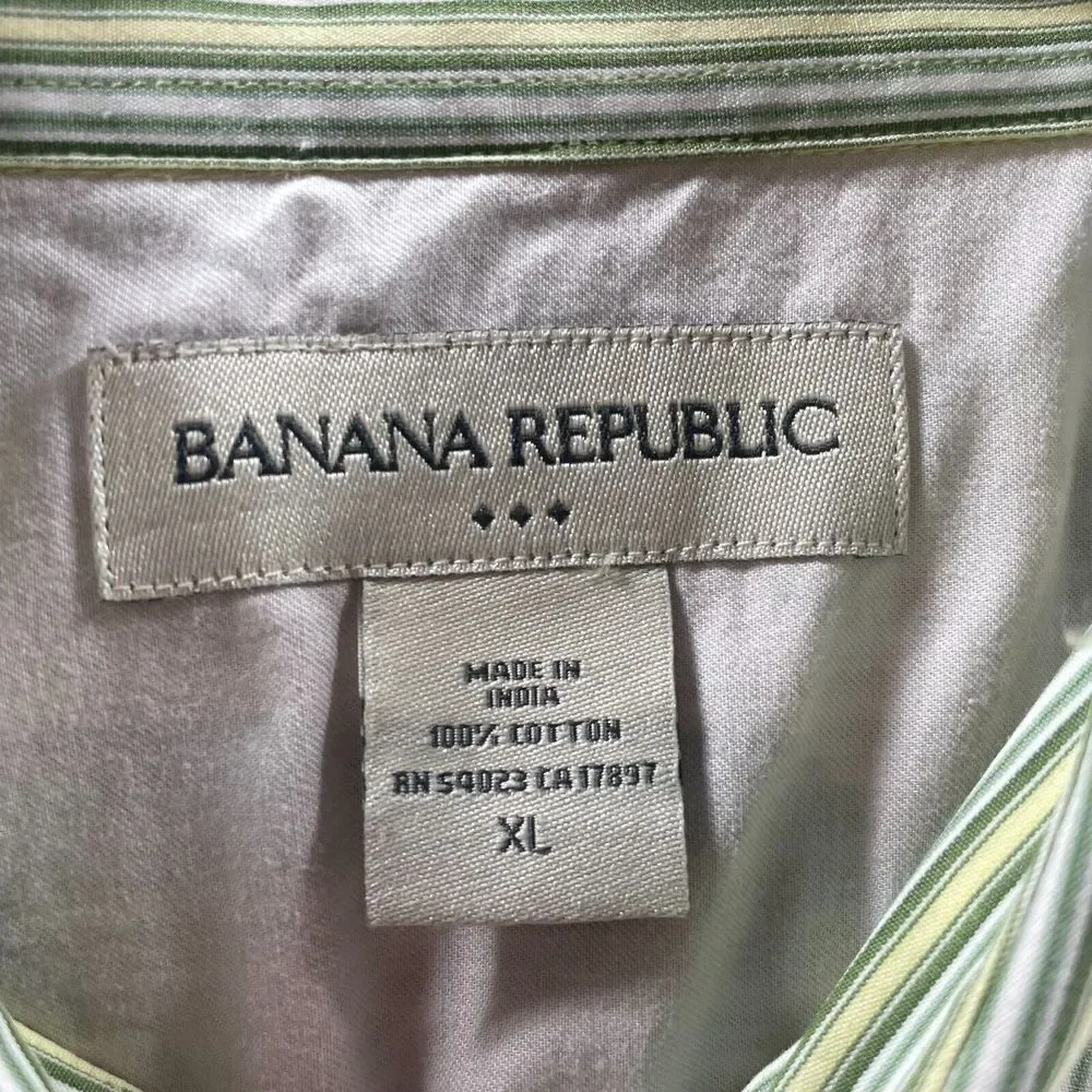 Banana Republic Shirt Adult Extra Large Green Beige Striped Button Up Casual Men